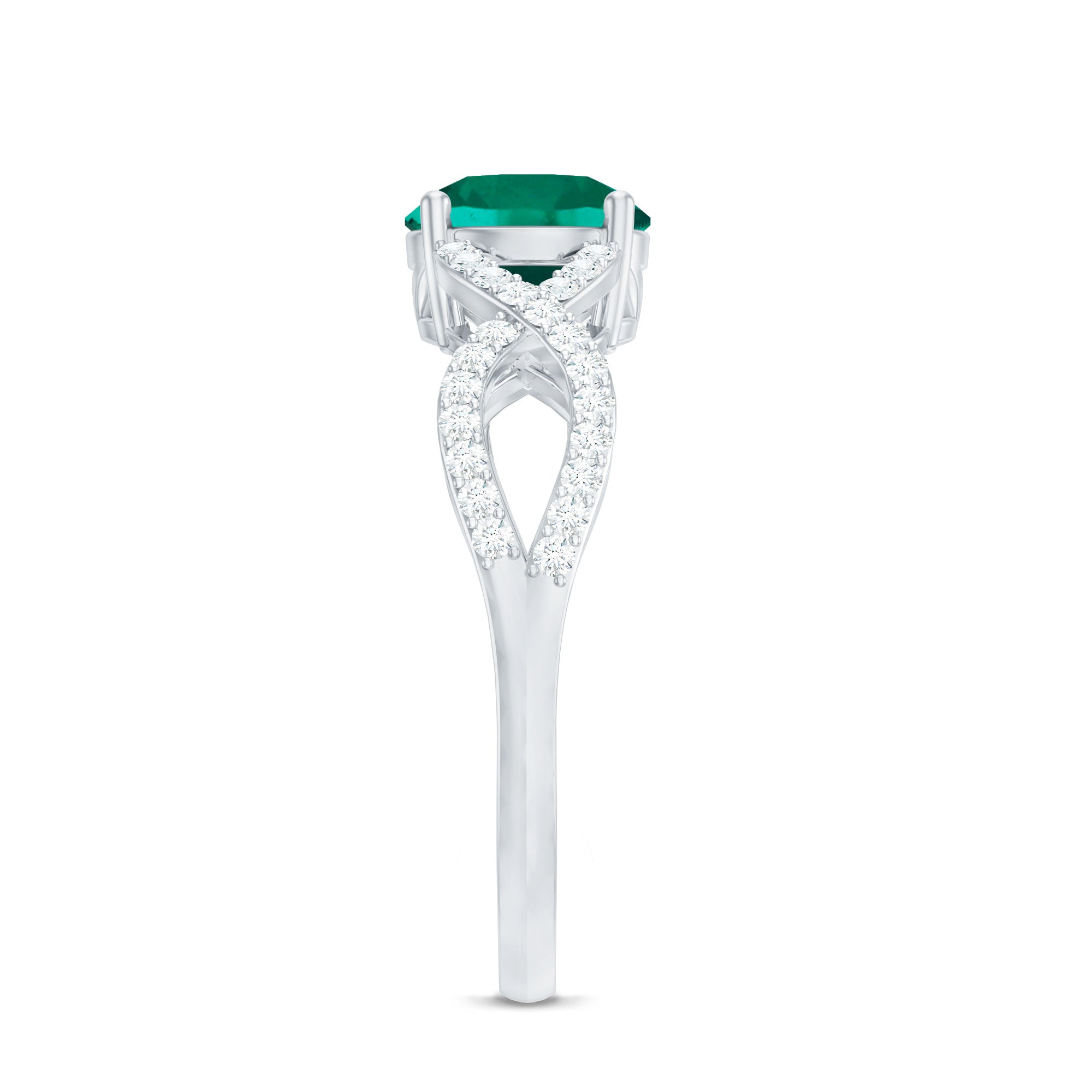 Certified Lab Grown Emerald Diamond Engagement Ring with Crossover Shank