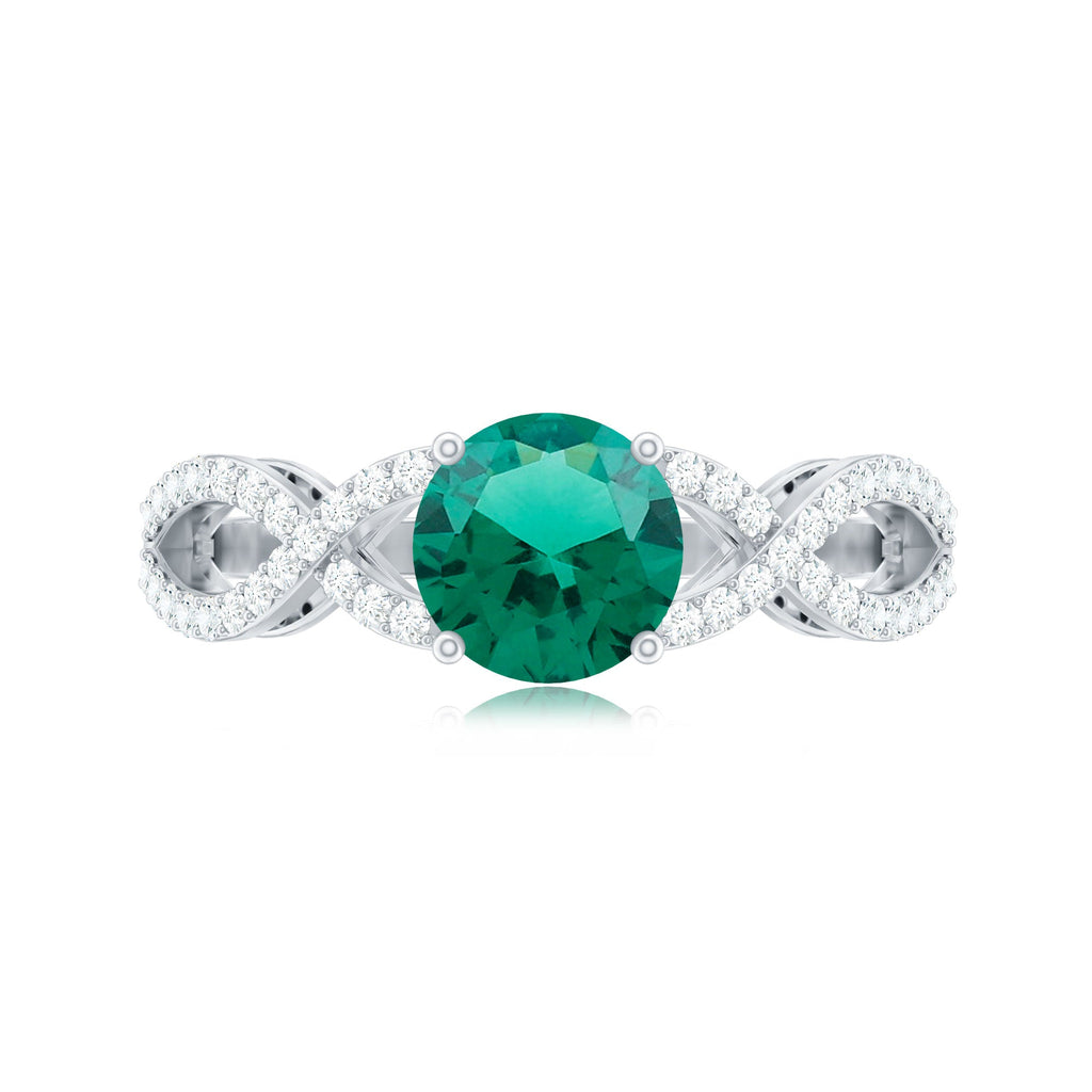 Certified Lab Grown Emerald Diamond Engagement Ring with Crossover Shank