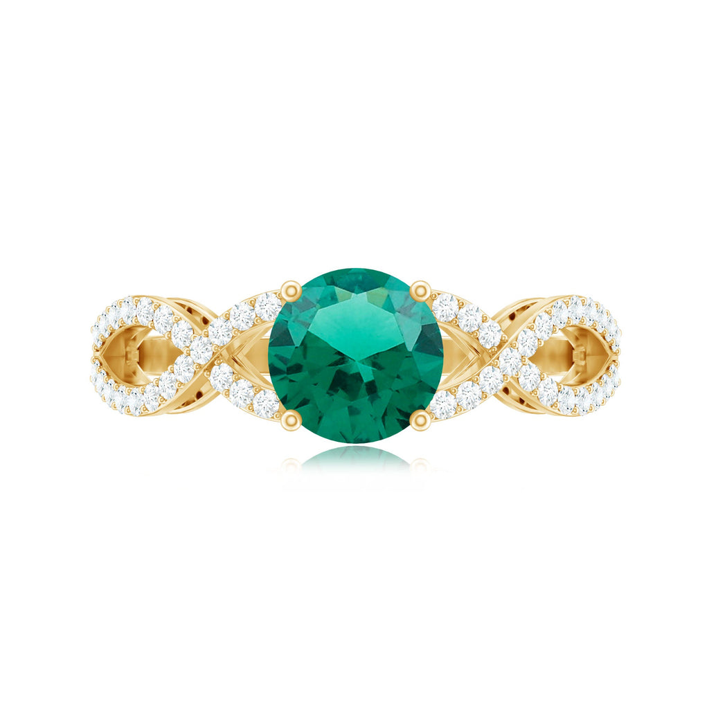Certified Lab Grown Emerald Diamond Engagement Ring with Crossover Shank
