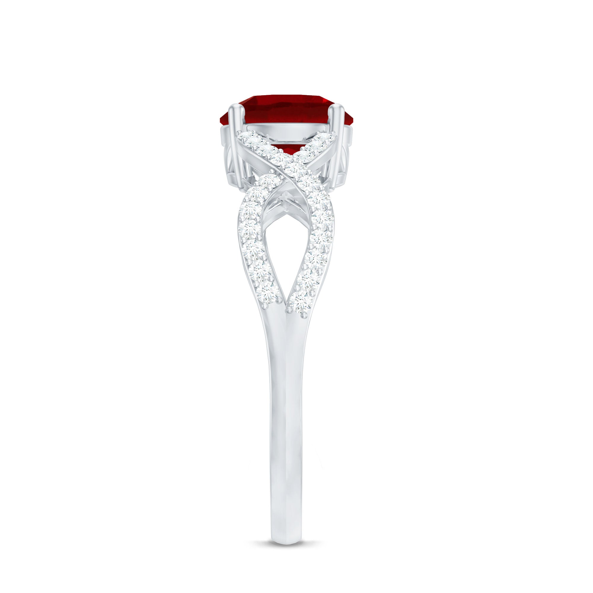 Certified Lab Grown Ruby Crossover Engagement Ring With Moissanite