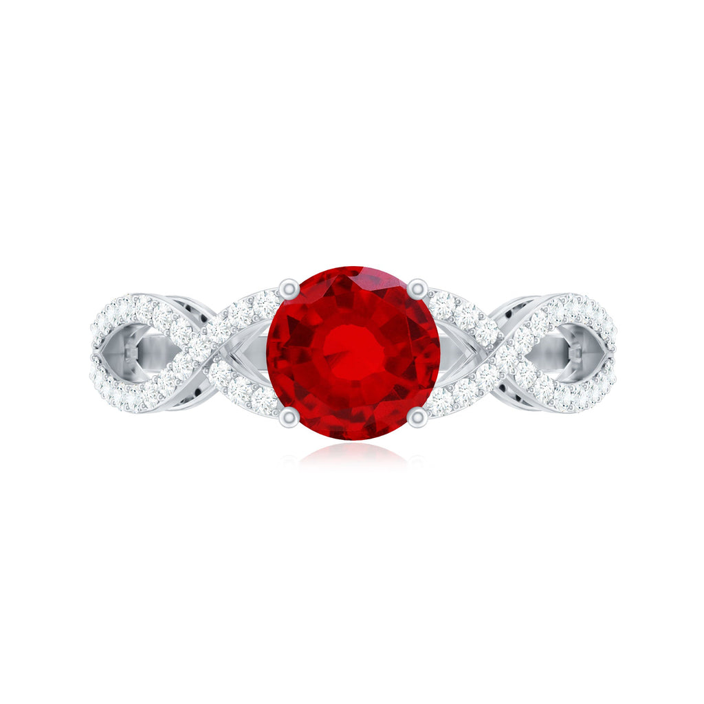 Certified Lab Grown Ruby Crossover Engagement Ring With Moissanite