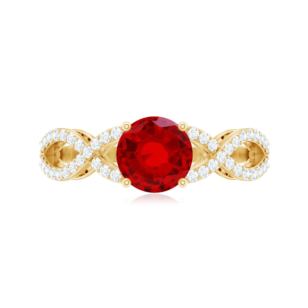 Certified Lab Grown Ruby Crossover Engagement Ring With Moissanite