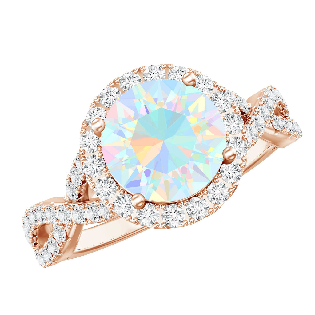 Real 2 Carat Ethiopian Opal Halo Engagement Ring with Crossover Shank