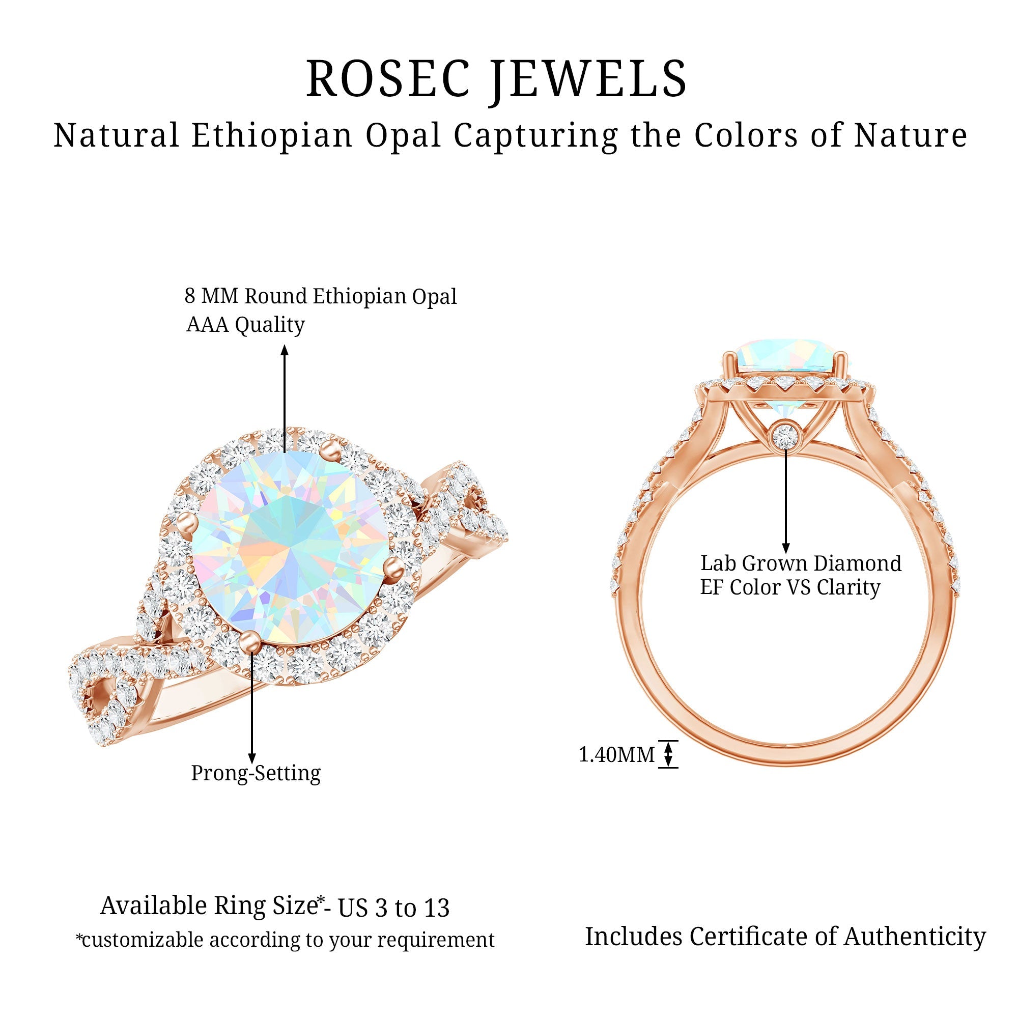 Real 2 Carat Ethiopian Opal Halo Engagement Ring with Crossover Shank