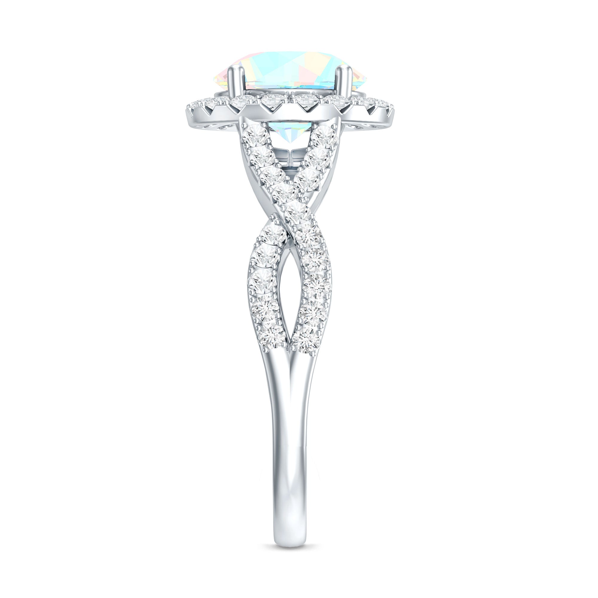Real 2 Carat Ethiopian Opal Halo Engagement Ring with Crossover Shank