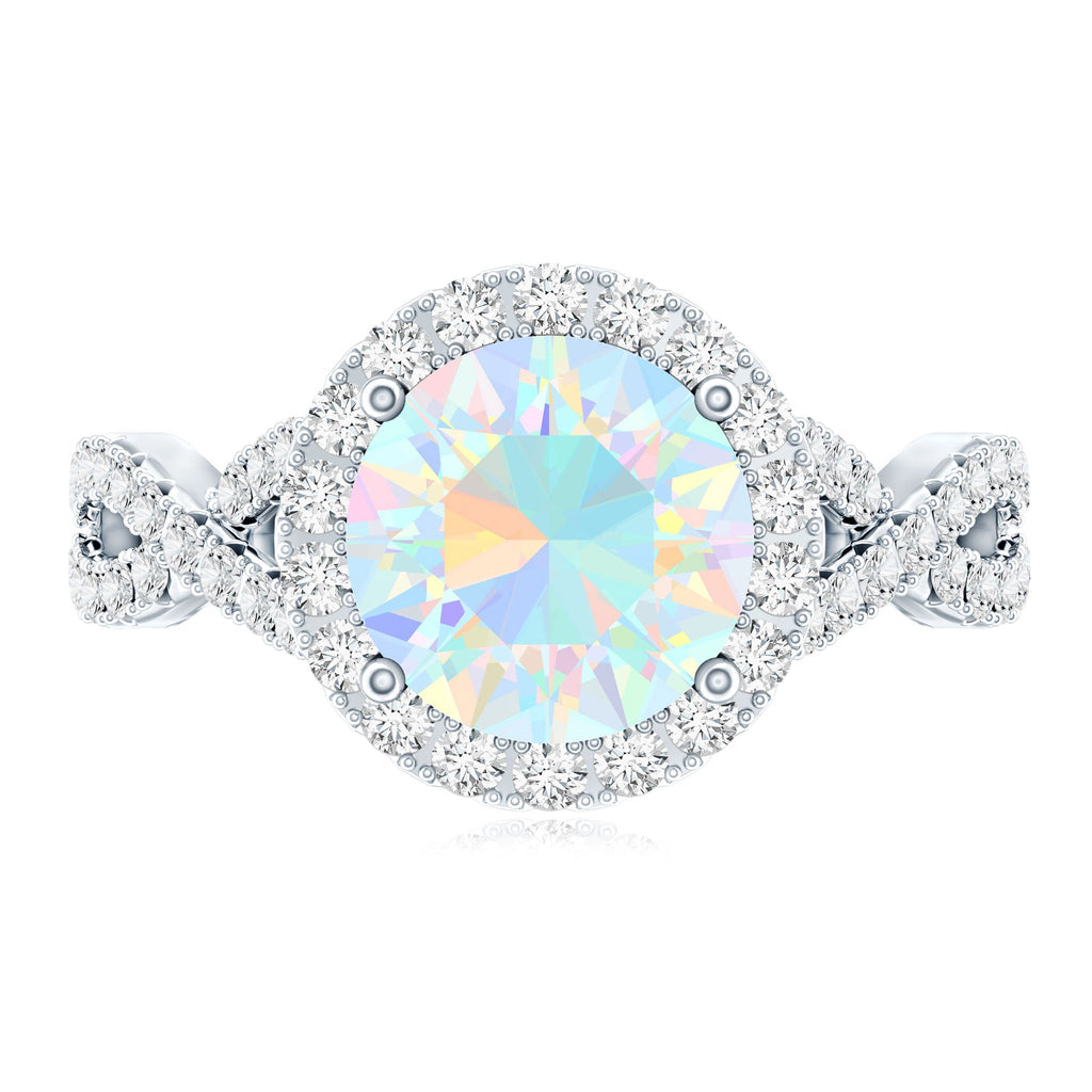 Real 2 Carat Ethiopian Opal Halo Engagement Ring with Crossover Shank