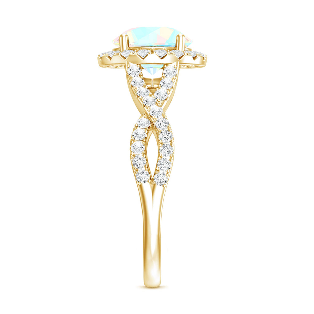 Real 2 Carat Ethiopian Opal Halo Engagement Ring with Crossover Shank