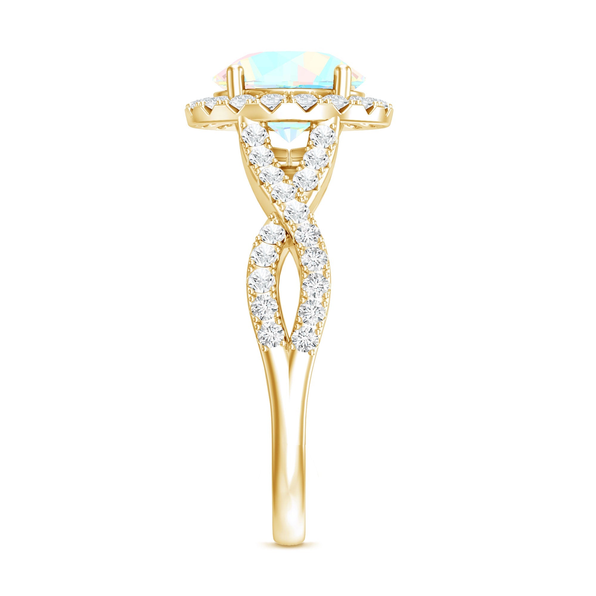 Real 2 Carat Ethiopian Opal Halo Engagement Ring with Crossover Shank