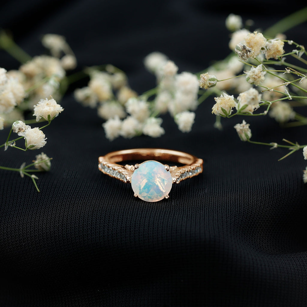 Natural 2 Carat Ethiopian Opal Diamond Engagement Ring with Side Stones