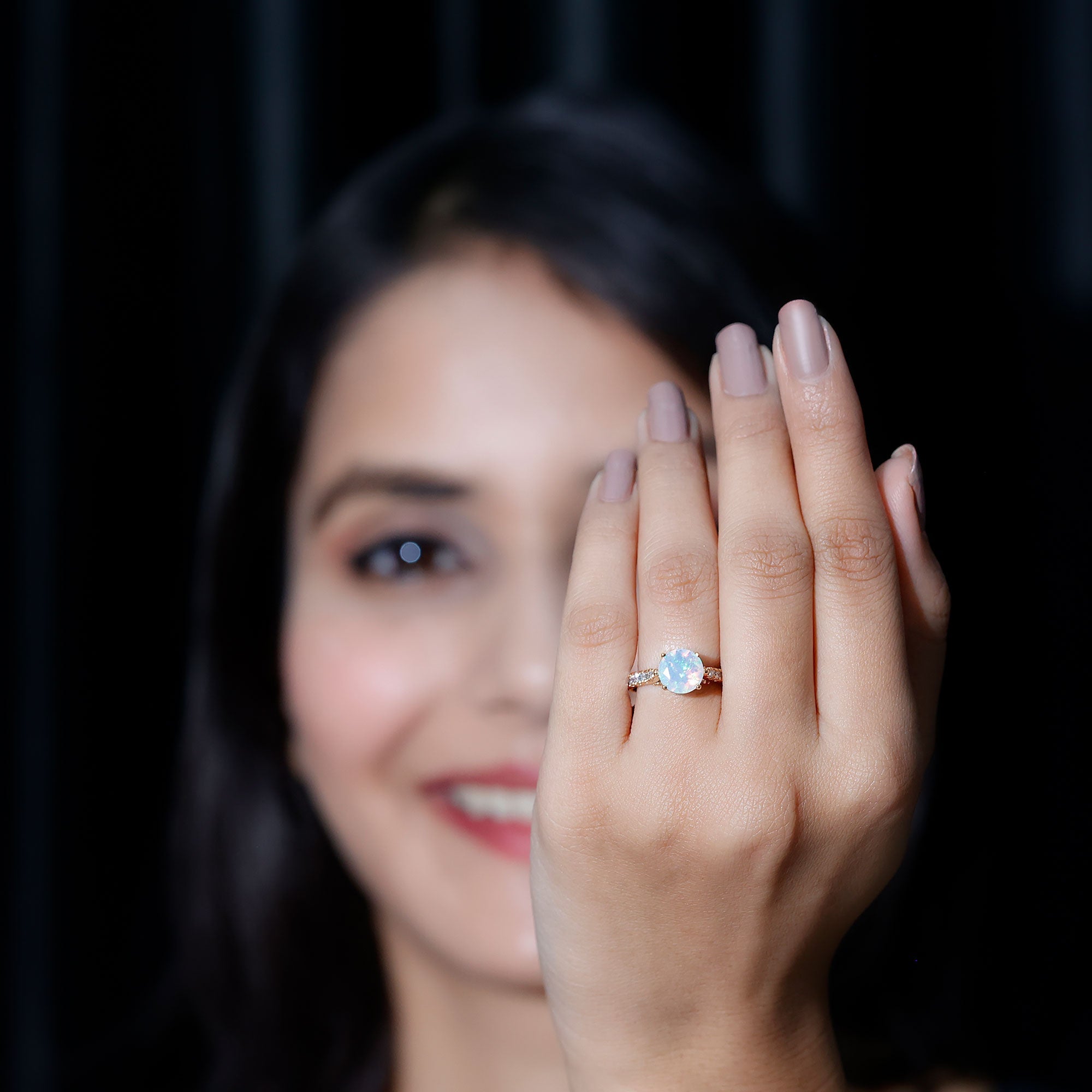 Natural 2 Carat Ethiopian Opal Diamond Engagement Ring with Side Stones