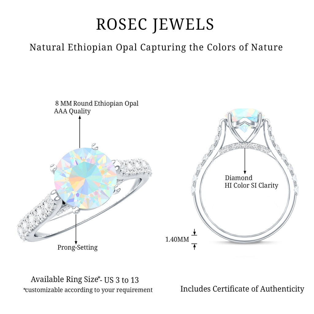 Natural 2 Carat Ethiopian Opal Diamond Engagement Ring with Side Stones