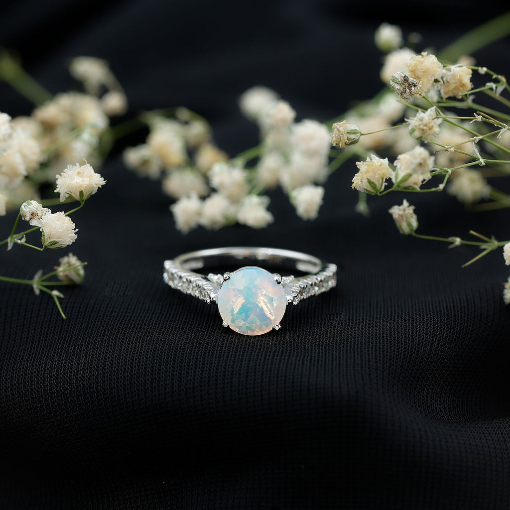 Natural 2 Carat Ethiopian Opal Diamond Engagement Ring with Side Stones