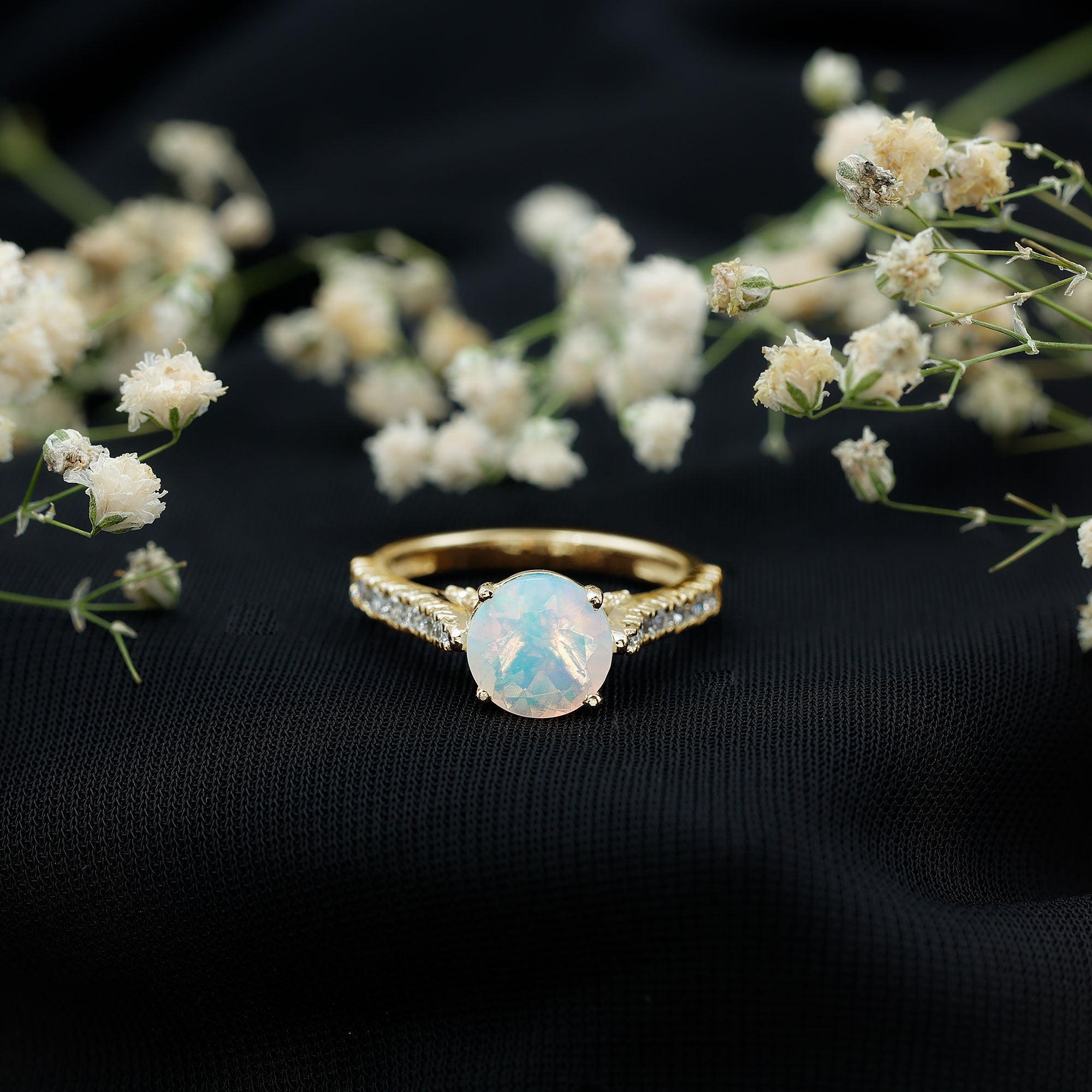 Natural 2 Carat Ethiopian Opal Diamond Engagement Ring with Side Stones