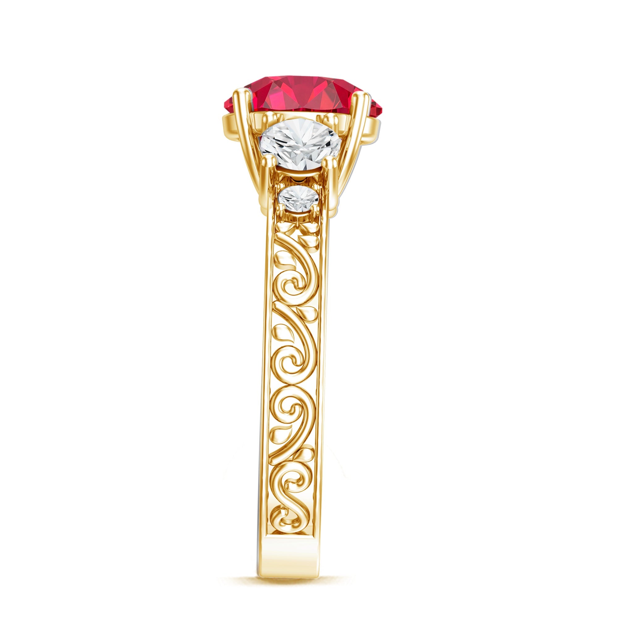 Lab Made 2.3 Carat Ruby and Moissanite 3 Stone Engagement Ring With Certificate