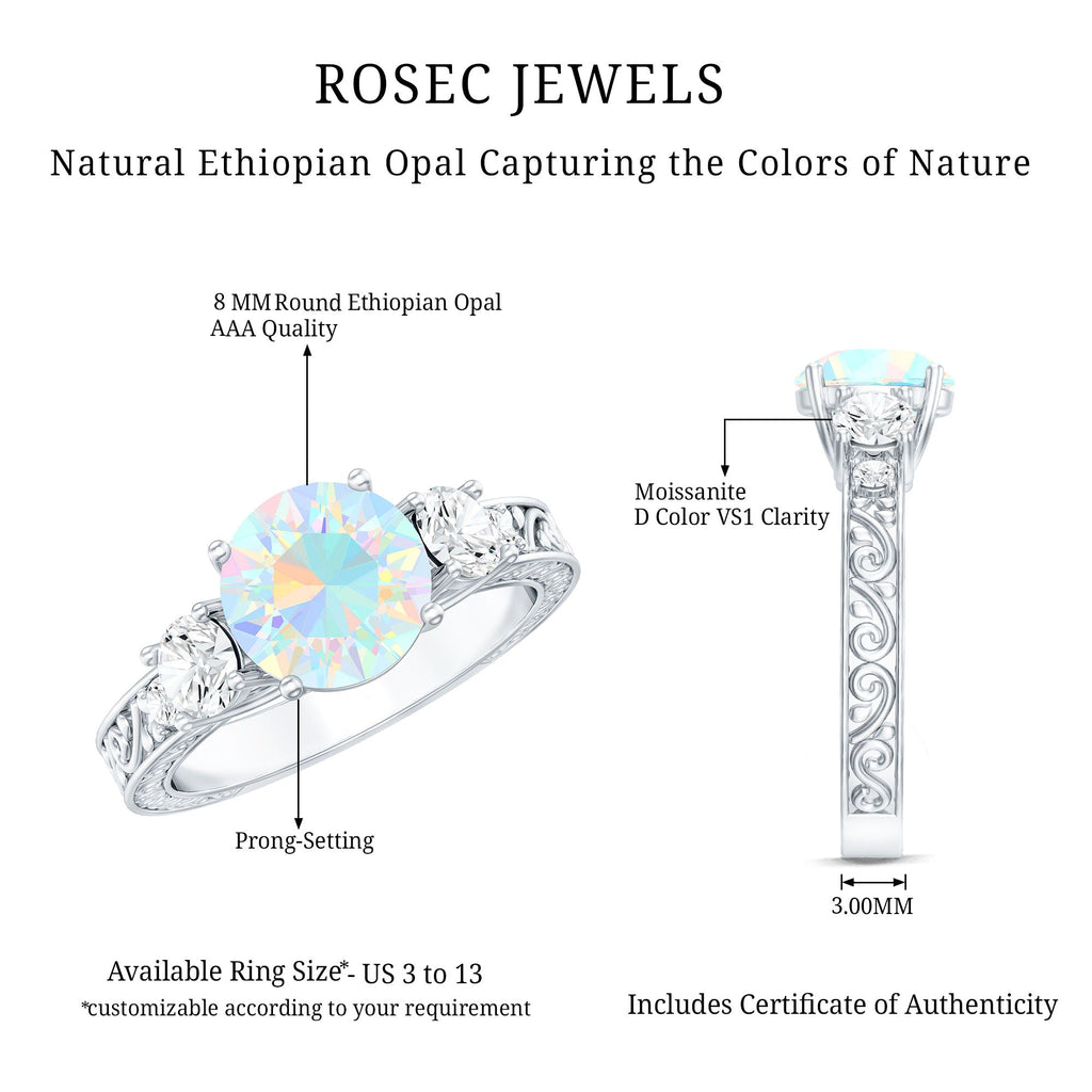 Certified 2 Carat Real Ethiopian Opal 3 Stone Engagement Ring With Certificate