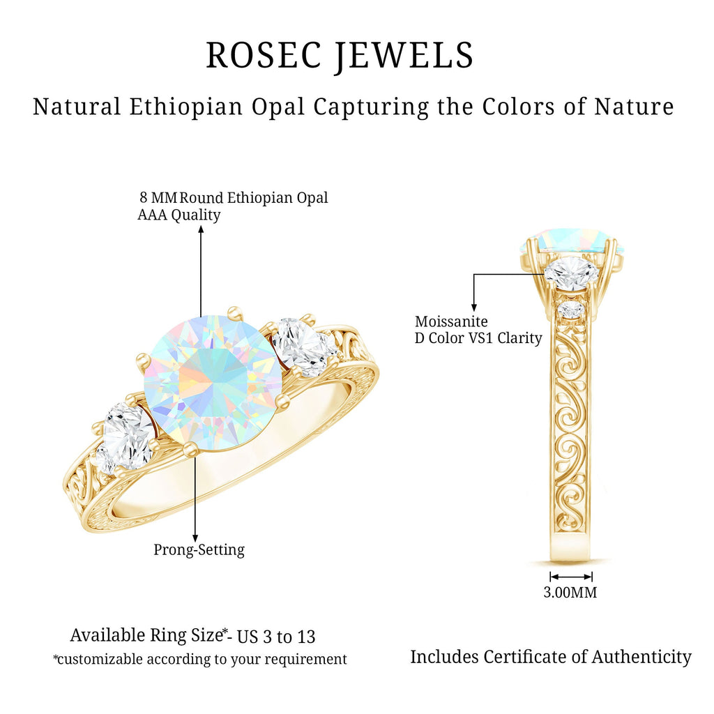 Certified 2 Carat Real Ethiopian Opal 3 Stone Engagement Ring With Certificate