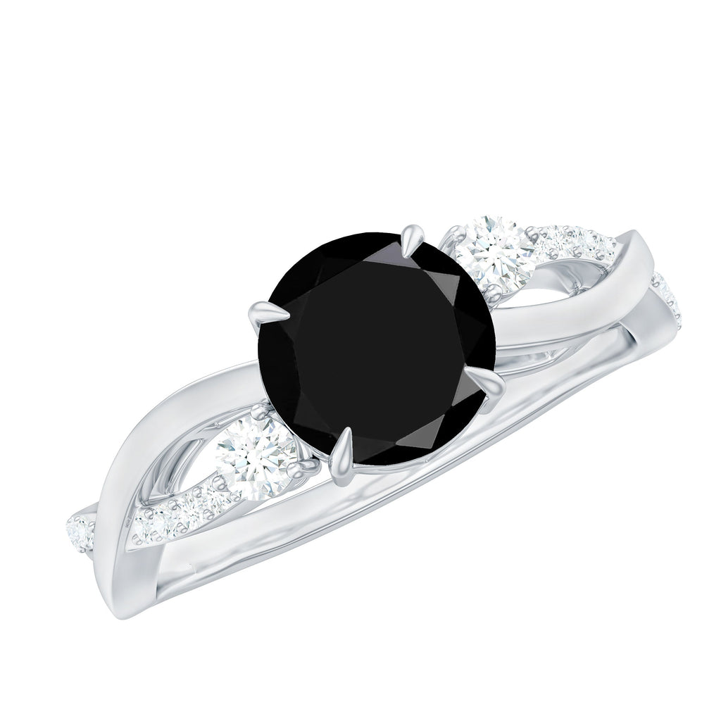 2 Carat Lab Grown Black and White Diamond Engagement Ring with Crossover Shank