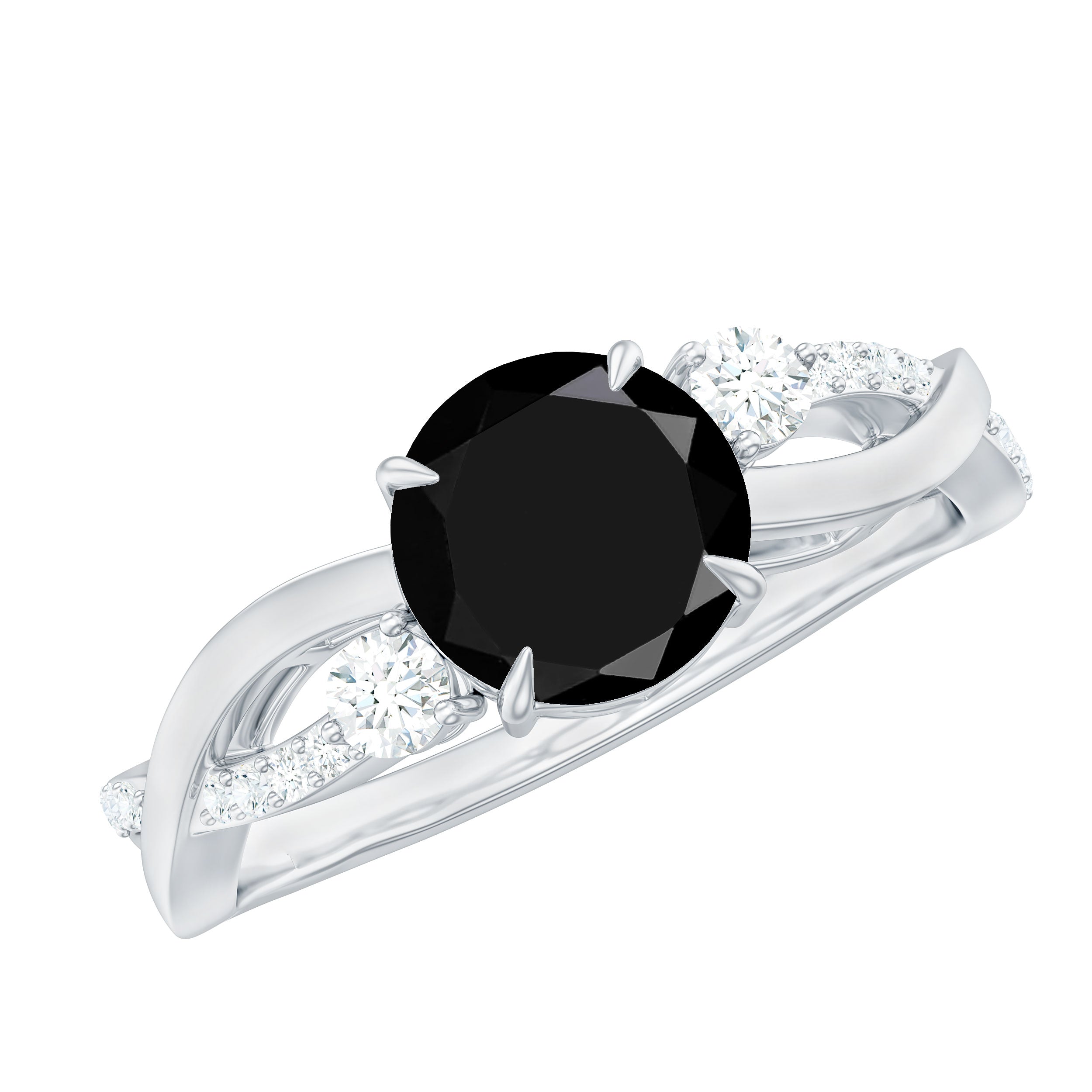2 Carat Lab Grown Black and White Diamond Engagement Ring with Crossover Shank