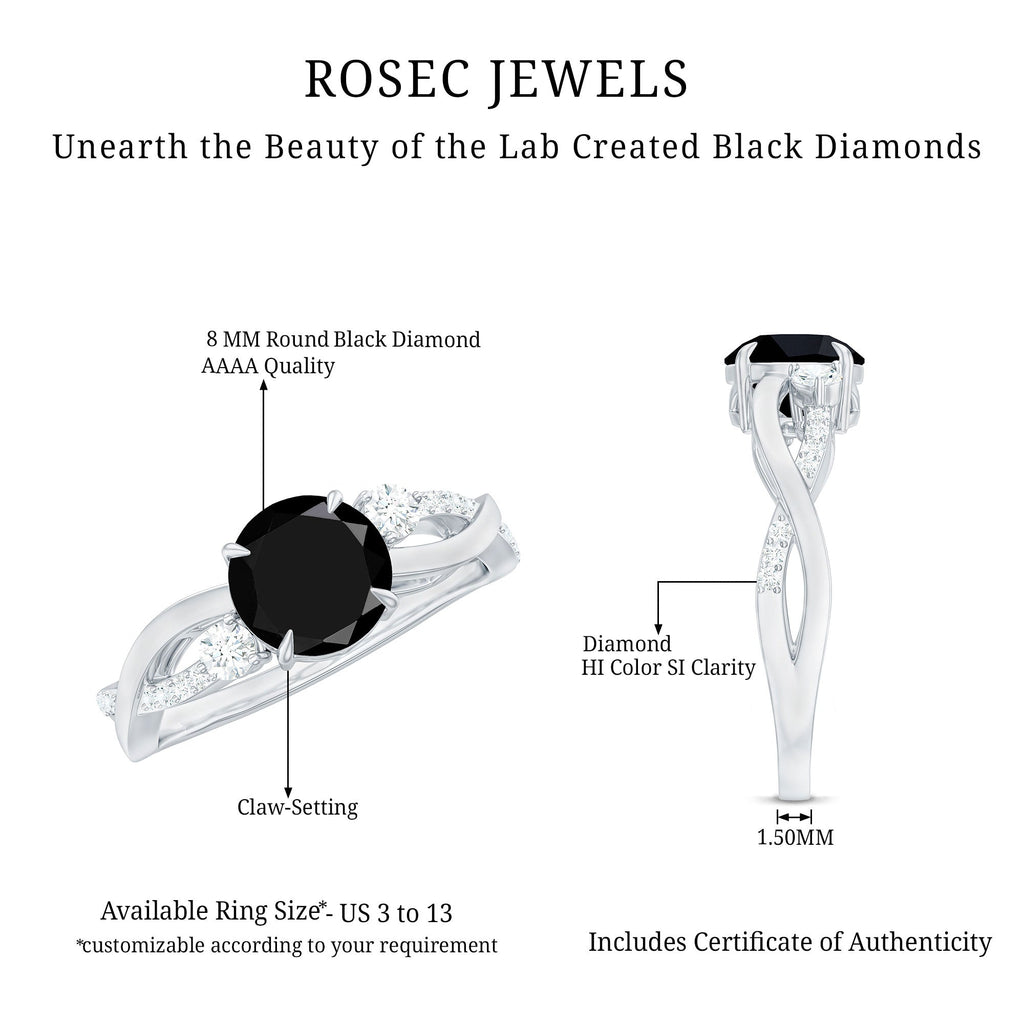 2 Carat Lab Grown Black and White Diamond Engagement Ring with Crossover Shank