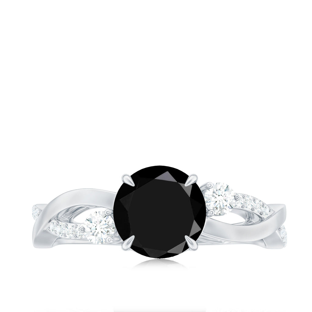 2 Carat Lab Grown Black and White Diamond Engagement Ring with Crossover Shank