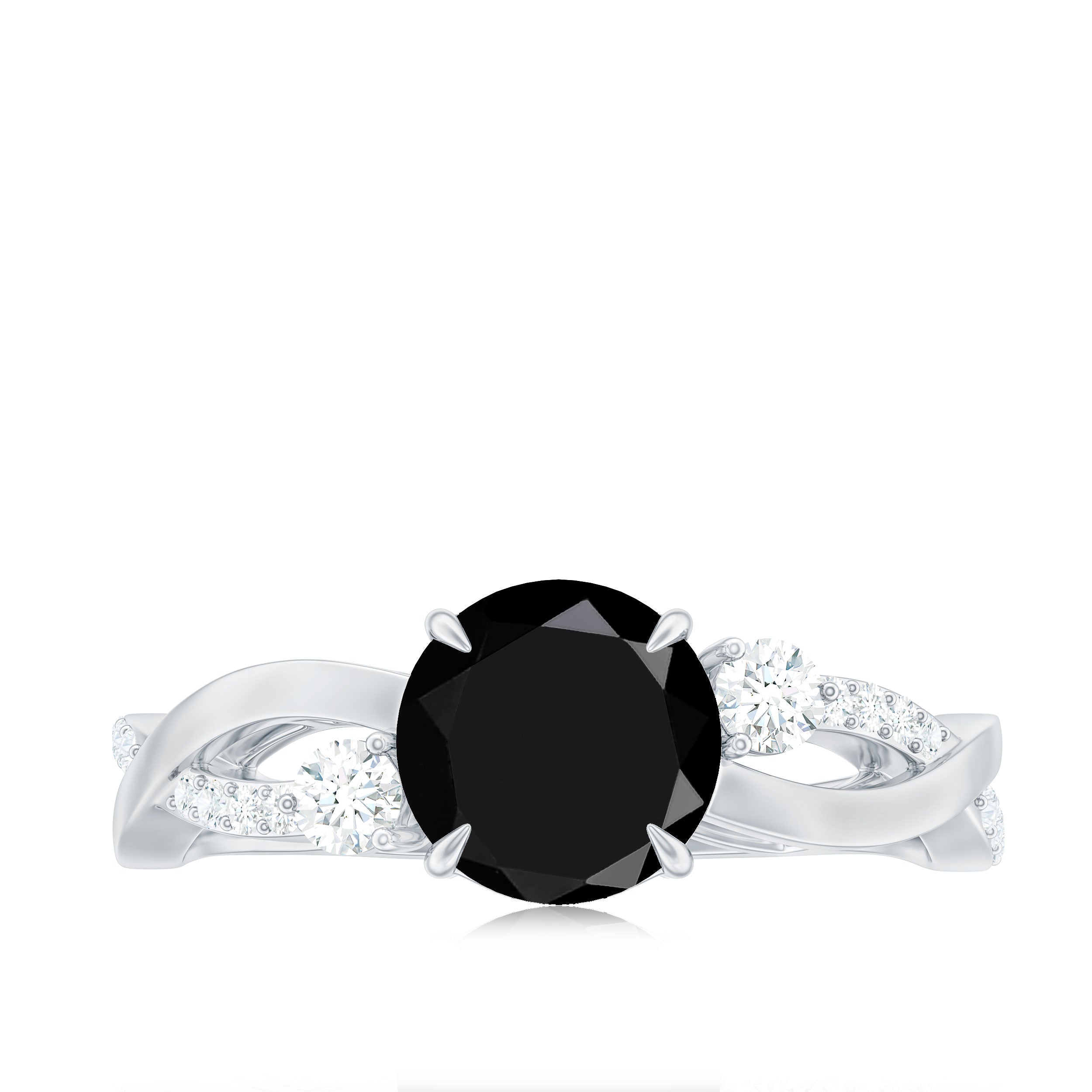 2 Carat Lab Grown Black and White Diamond Engagement Ring with Crossover Shank