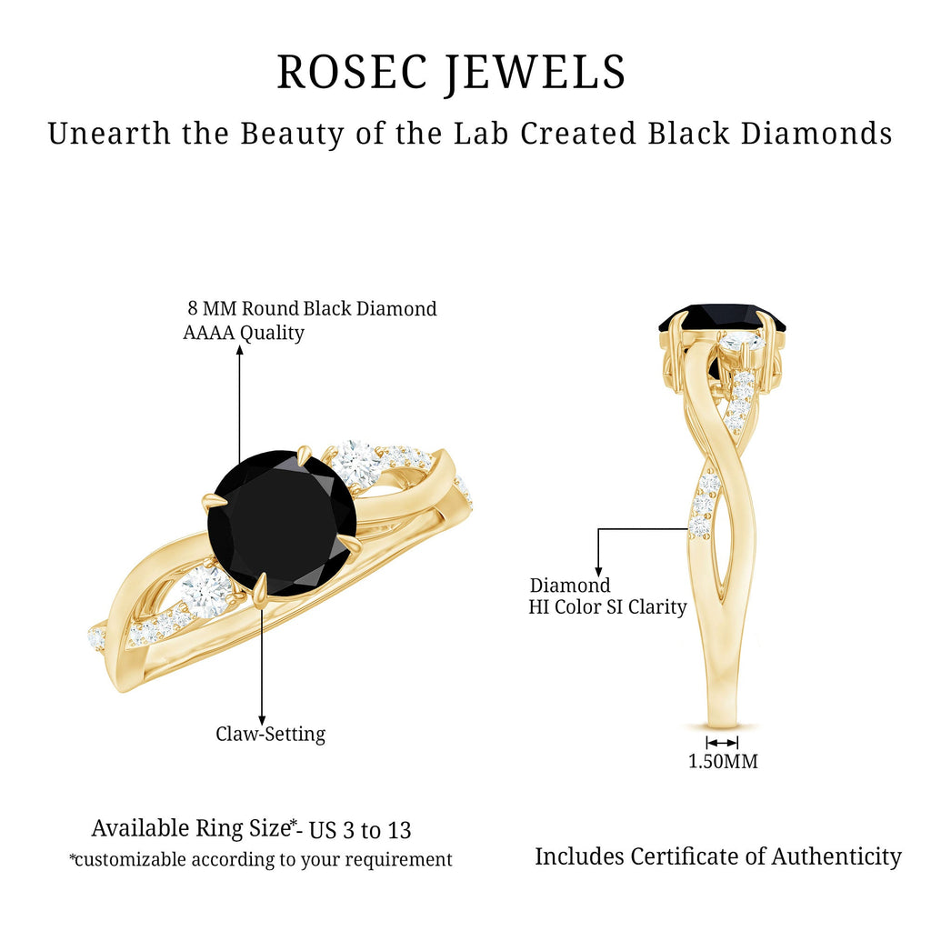 2 Carat Lab Grown Black and White Diamond Engagement Ring with Crossover Shank