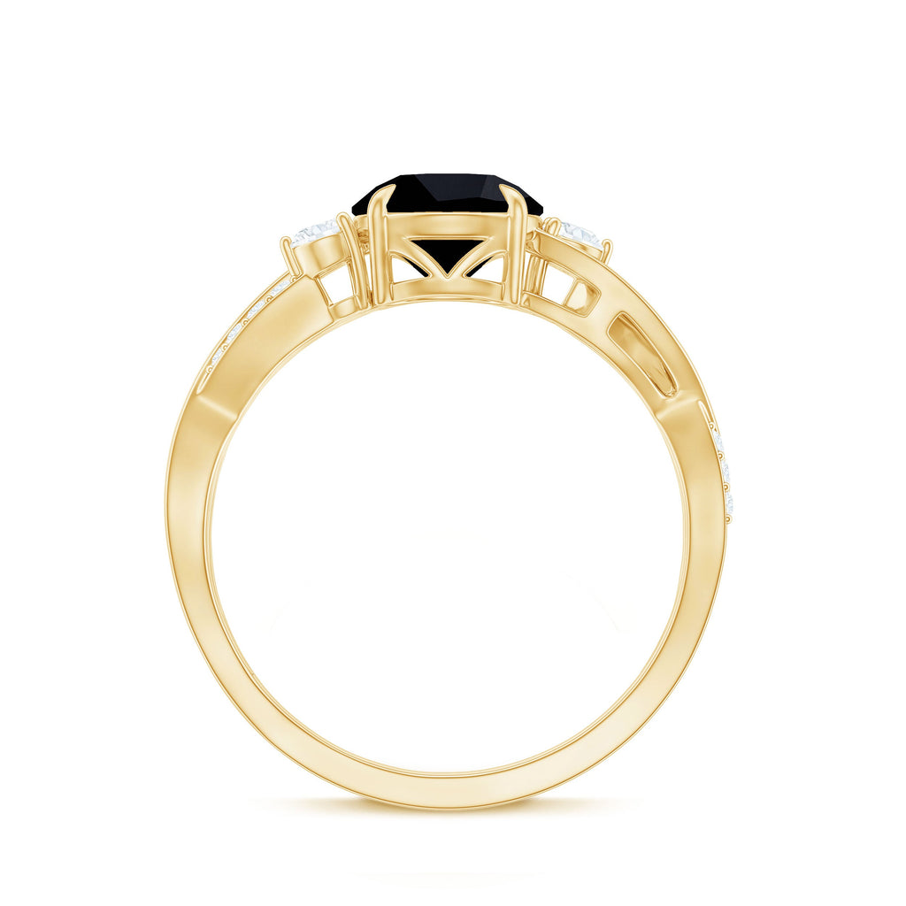 2 Carat Lab Grown Black and White Diamond Engagement Ring with Crossover Shank