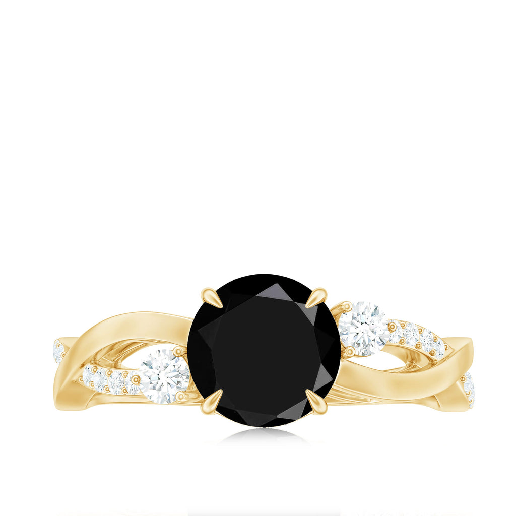 2 Carat Lab Grown Black and White Diamond Engagement Ring with Crossover Shank
