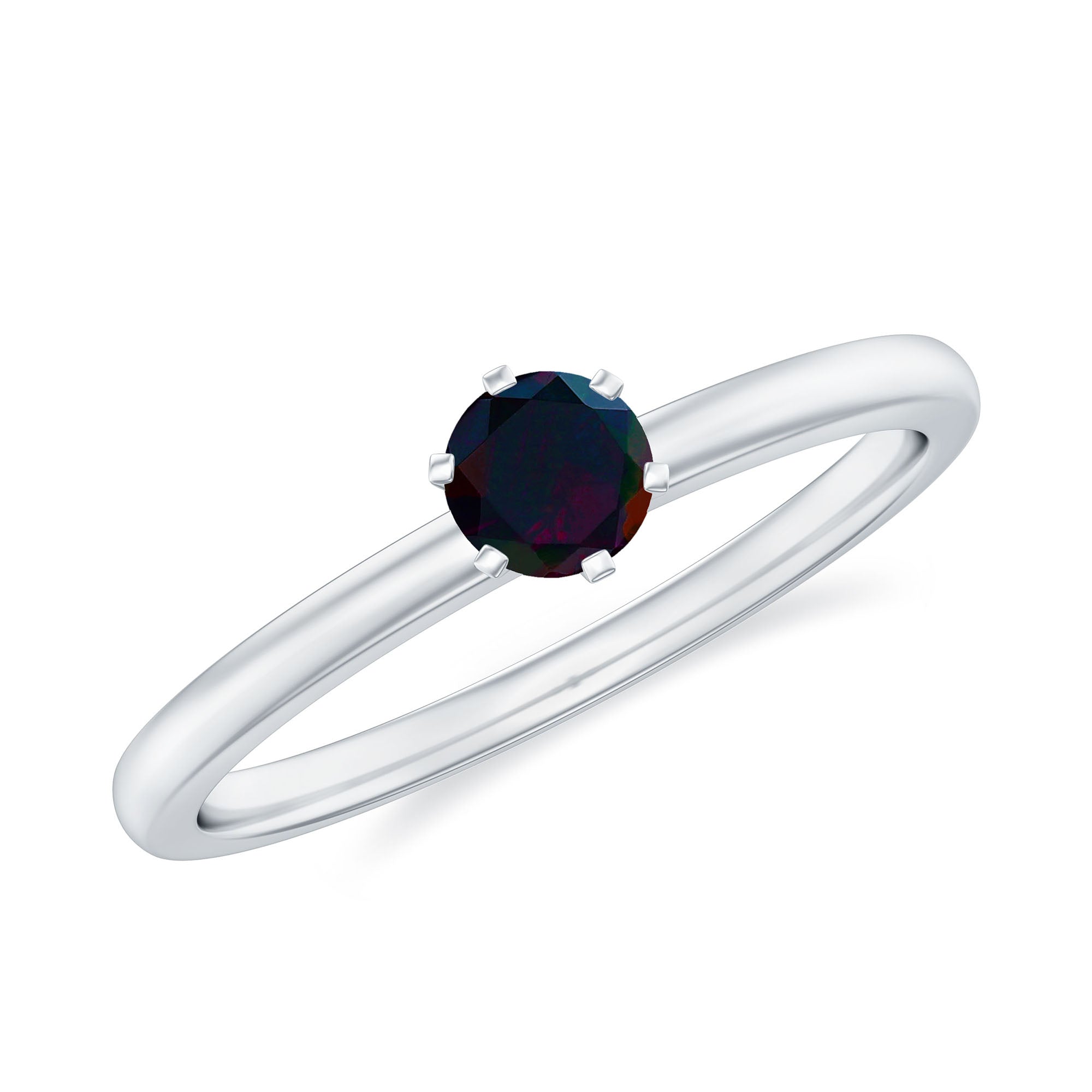 0.45 Carat Round Black Opal Solitaire Promise Ring