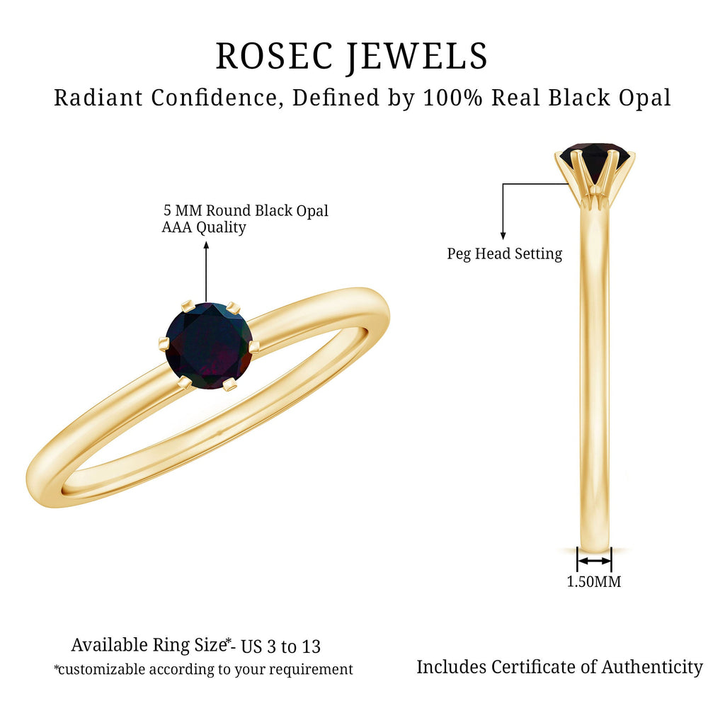 0.45 Carat Round Black Opal Solitaire Promise Ring