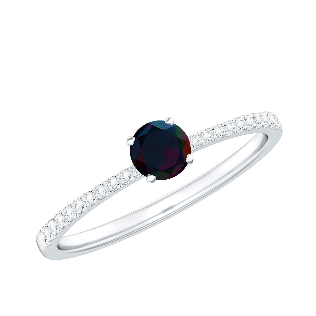 0.4 Carat Round Black Opal Solitaire Engagement Ring with Diamond