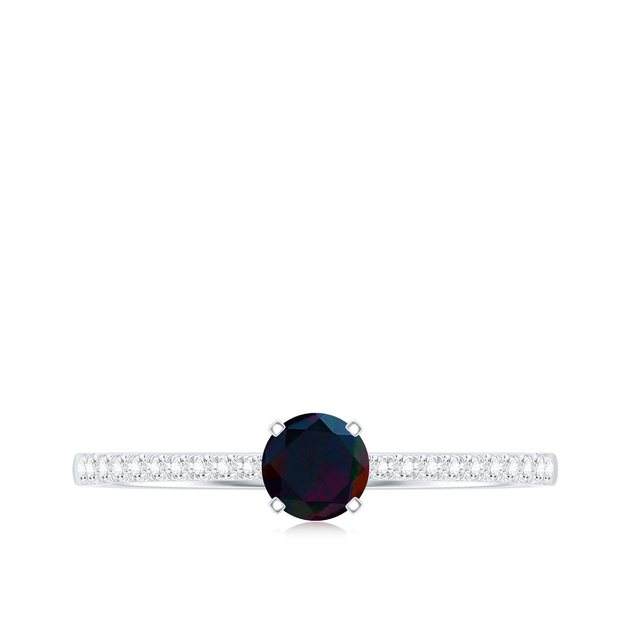 0.4 Carat Round Black Opal Solitaire Engagement Ring with Diamond