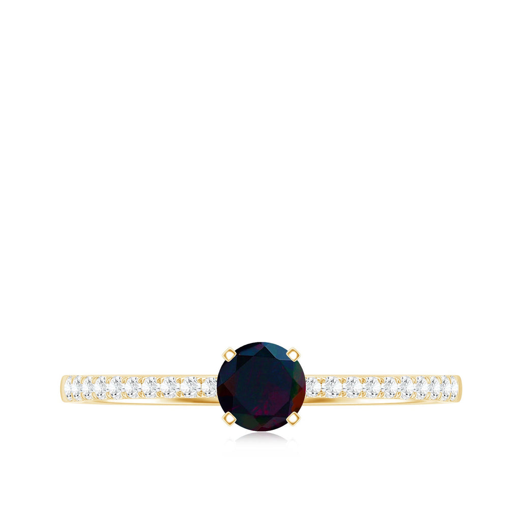 0.4 Carat Round Black Opal Solitaire Engagement Ring with Diamond