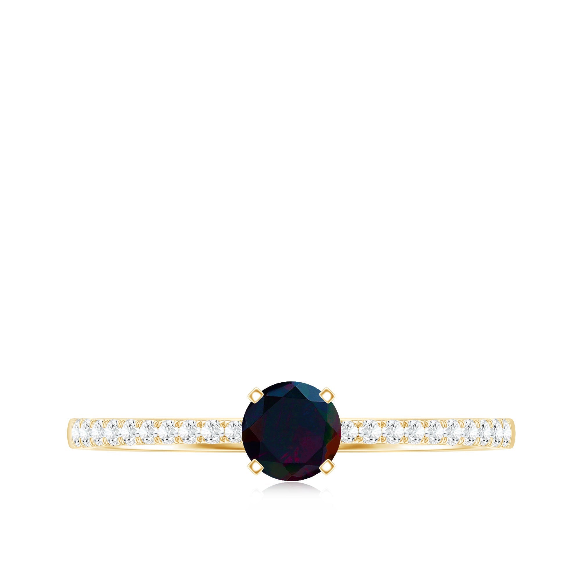 0.4 Carat Round Black Opal Solitaire Engagement Ring with Diamond