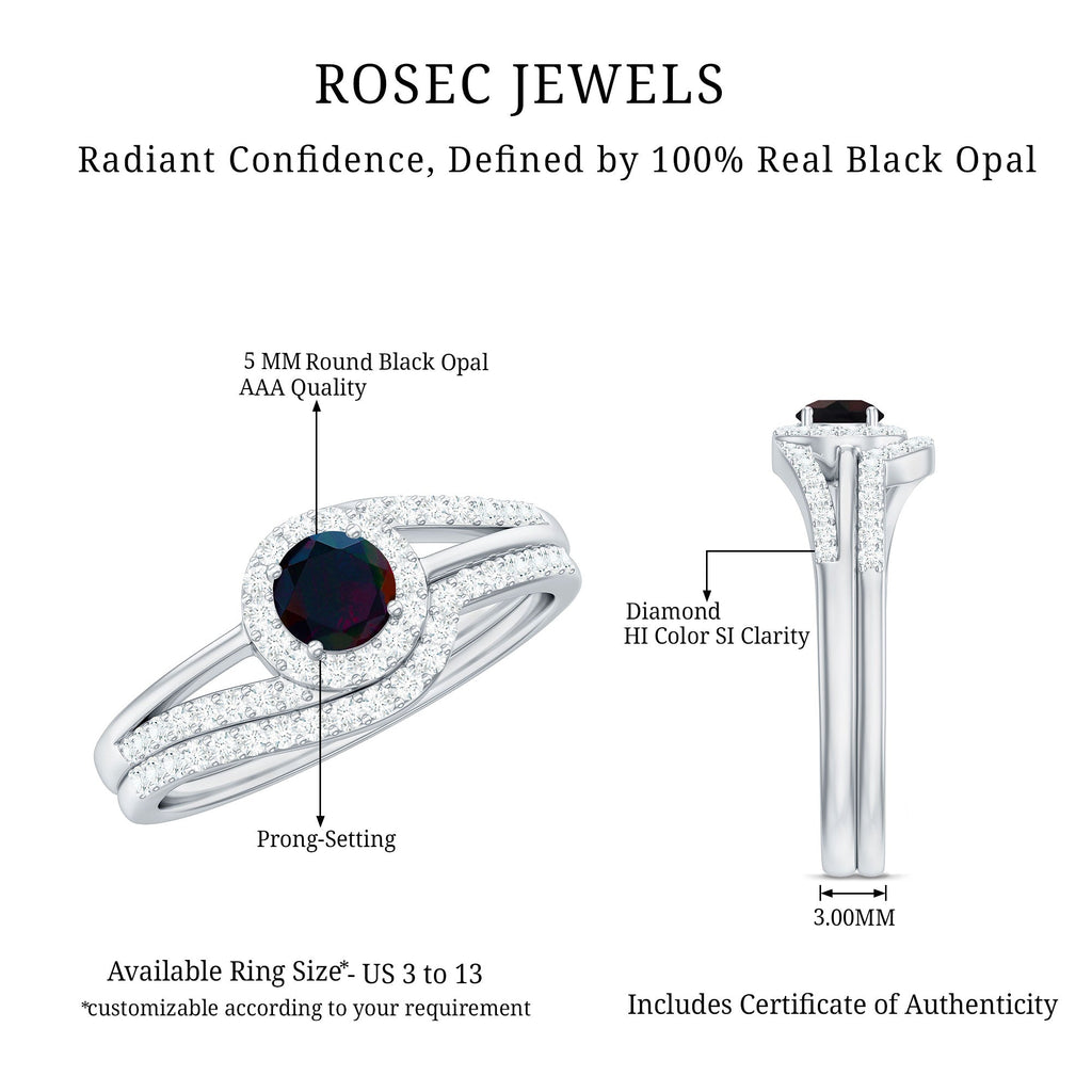 0.45 Carat Classic Black Opal Engagement Ring with Diamond Enhancer
