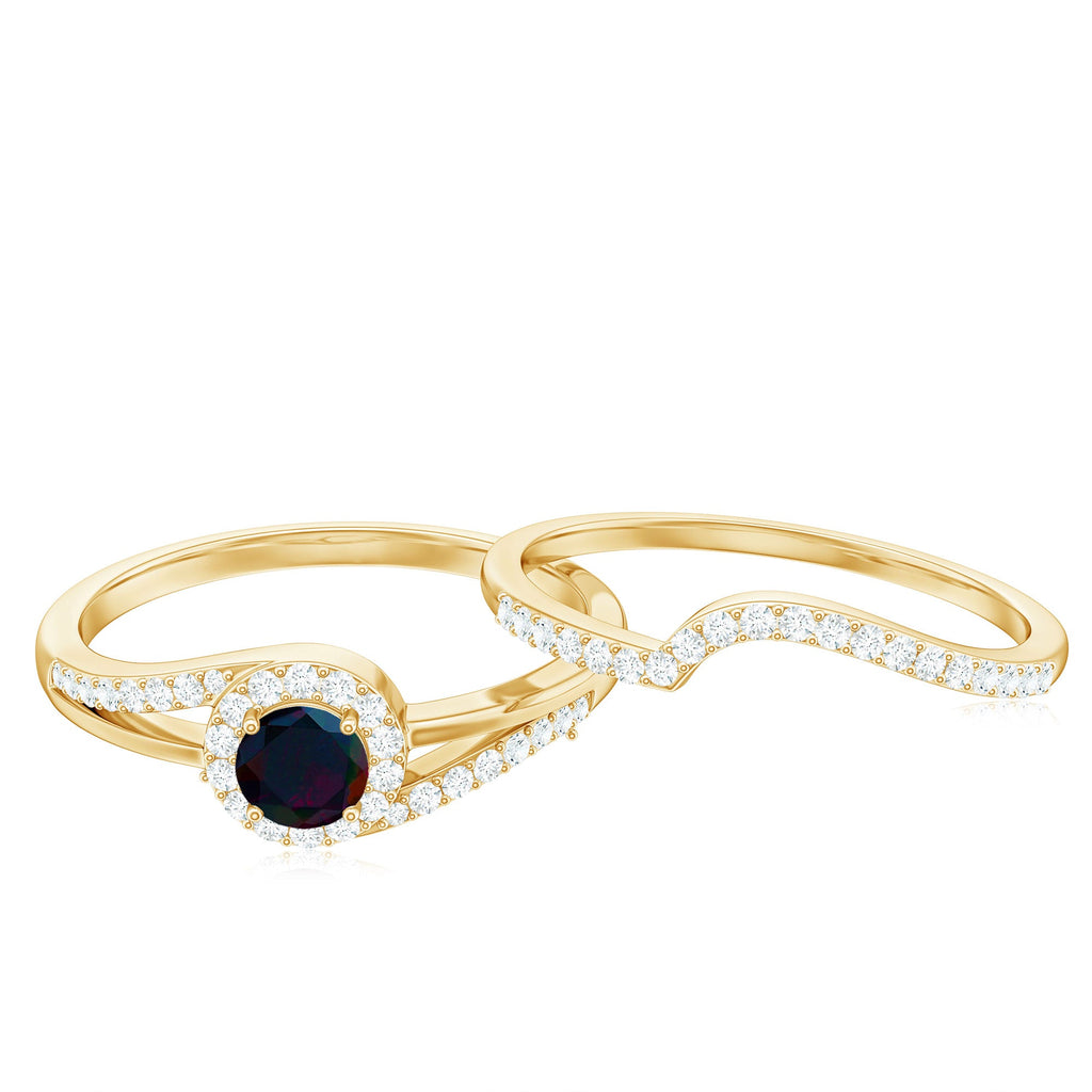 0.45 Carat Classic Black Opal Engagement Ring with Diamond Enhancer