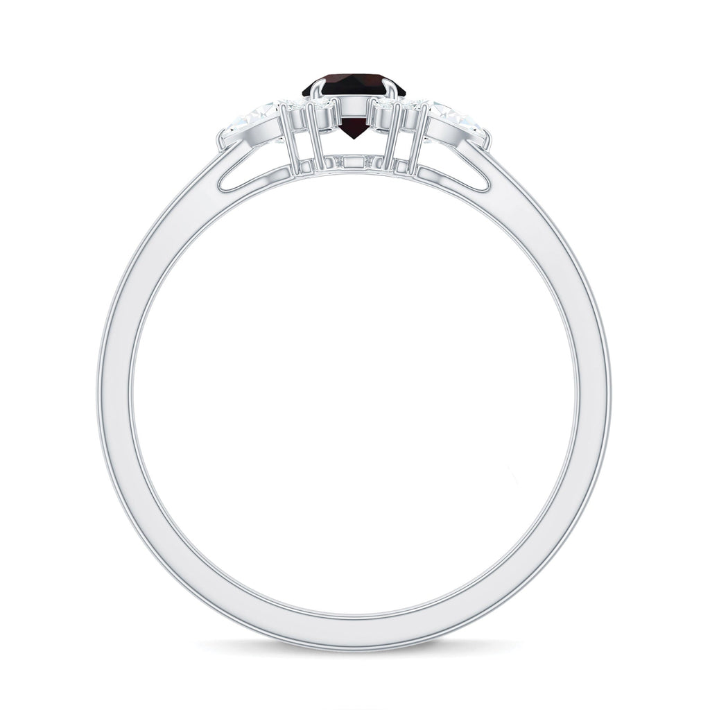 Claw Set Round Black Opal and Diamond Promise Ring