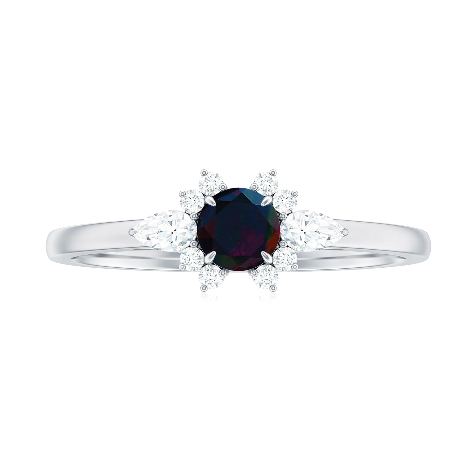 Claw Set Round Black Opal and Diamond Promise Ring