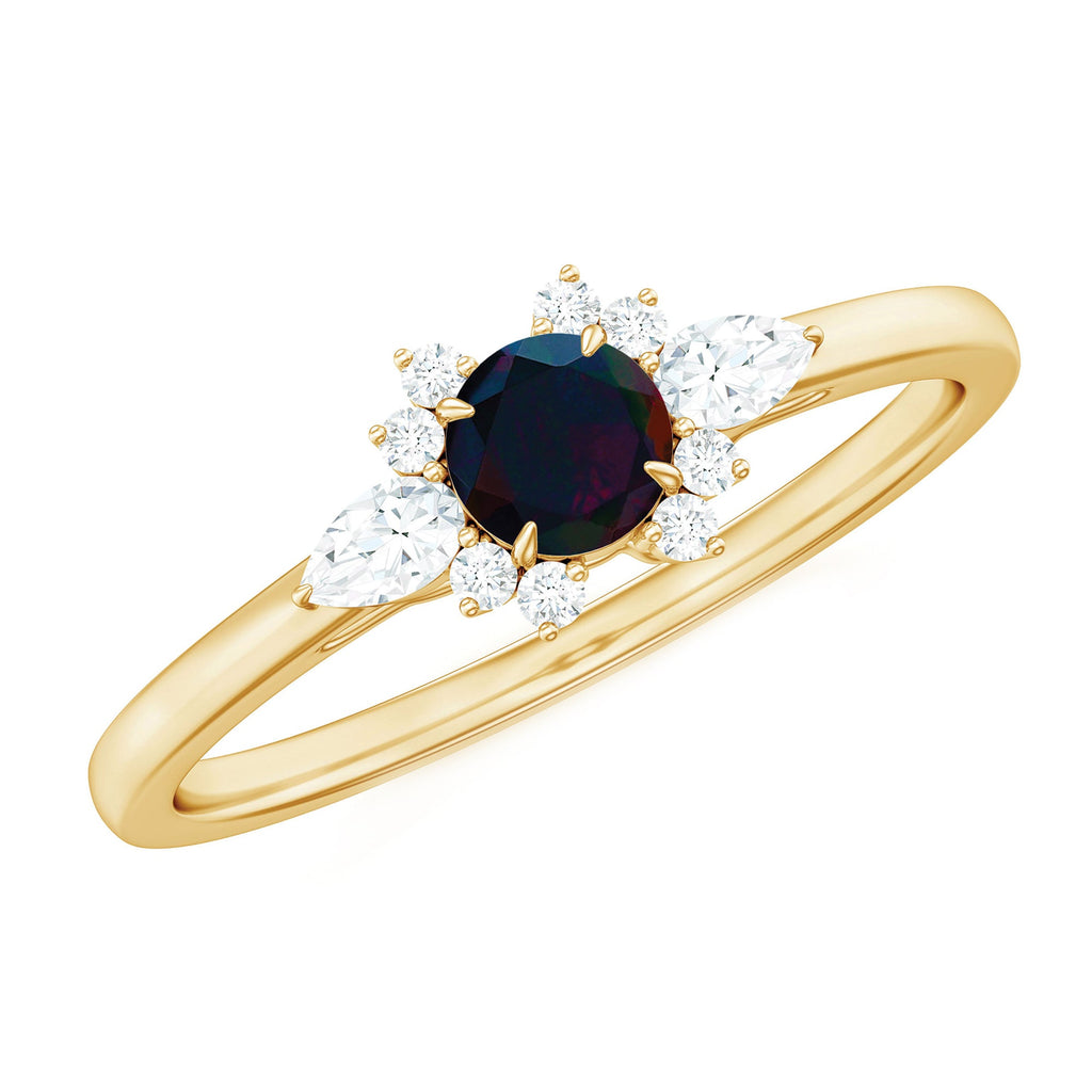 Claw Set Round Black Opal and Diamond Promise Ring