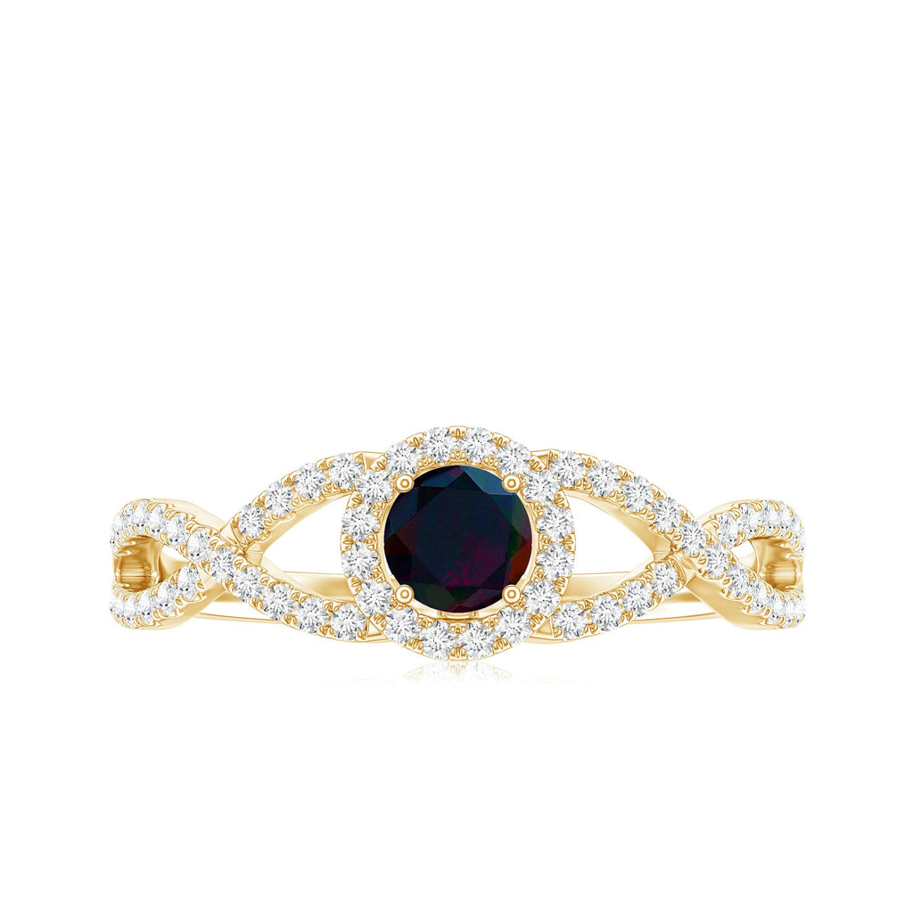 Natural Black Opal and Diamond Halo Engagement Ring