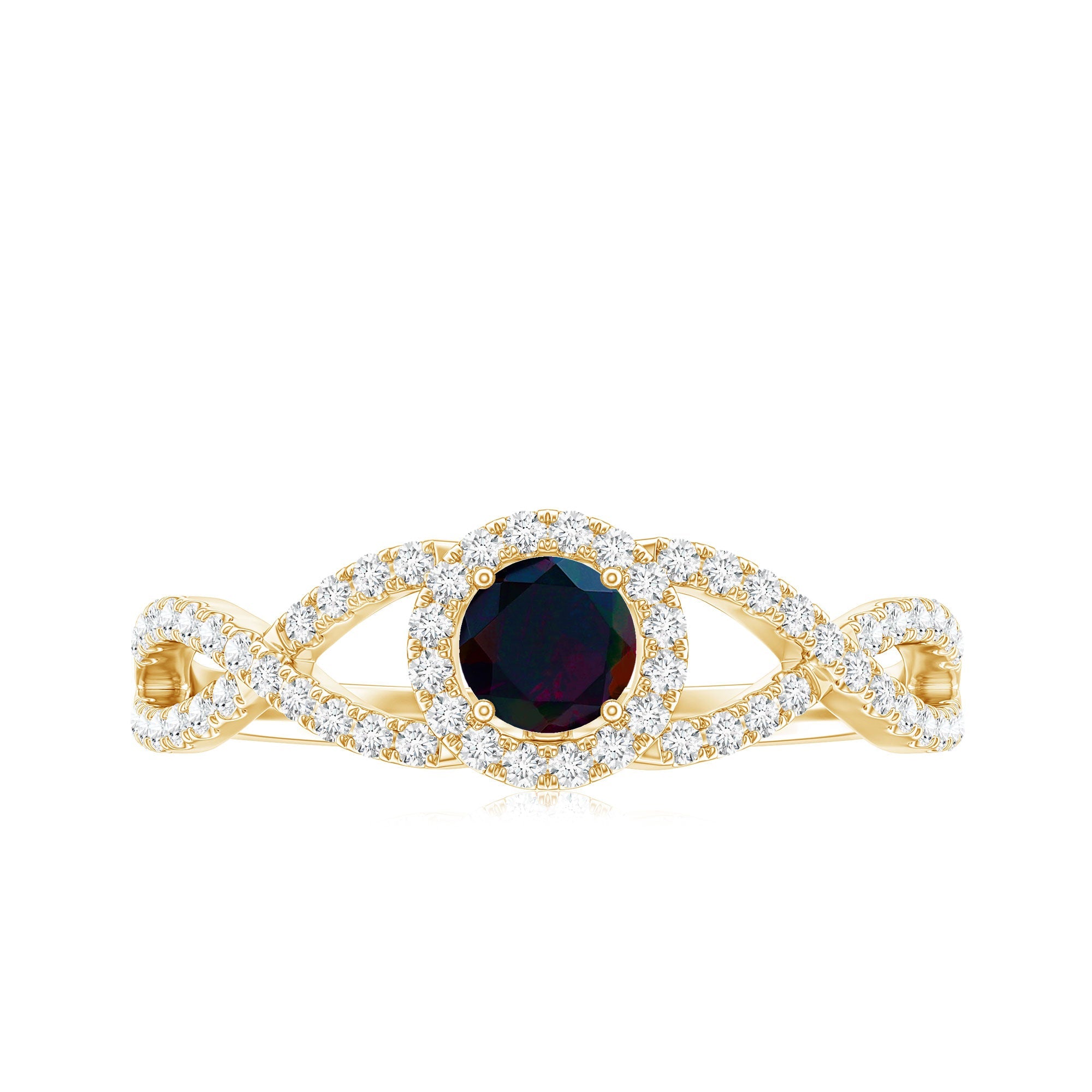 Natural Black Opal and Diamond Halo Engagement Ring