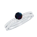 0.4 Carat Minimal Wedding Ring Set with Black Opal and Diamond