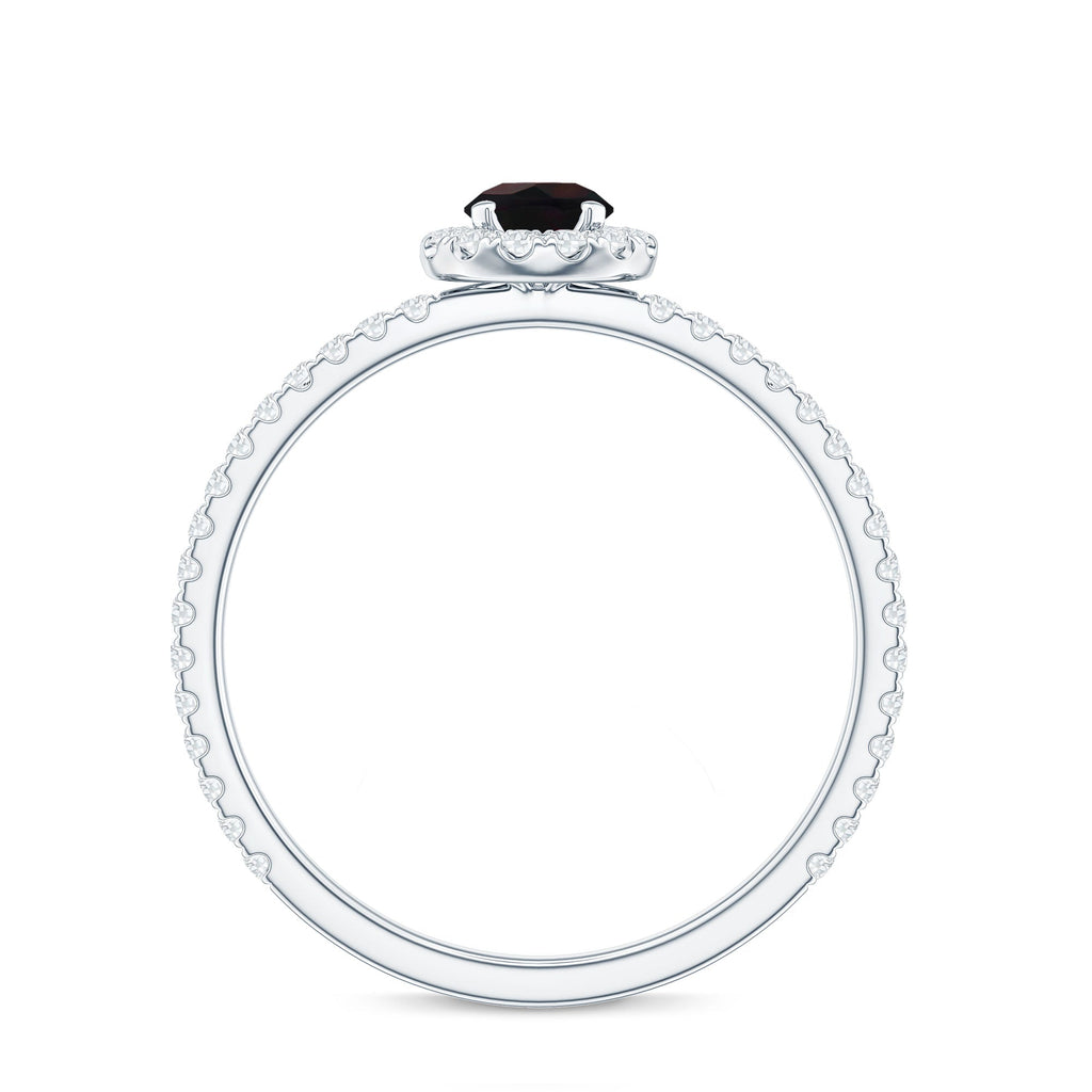 Genuine Black Opal Minimal Promise Ring with Diamond Halo