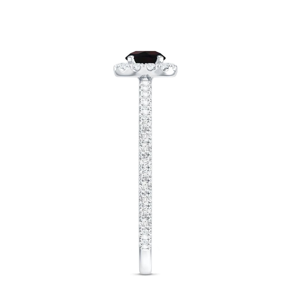 Genuine Black Opal Minimal Promise Ring with Diamond Halo