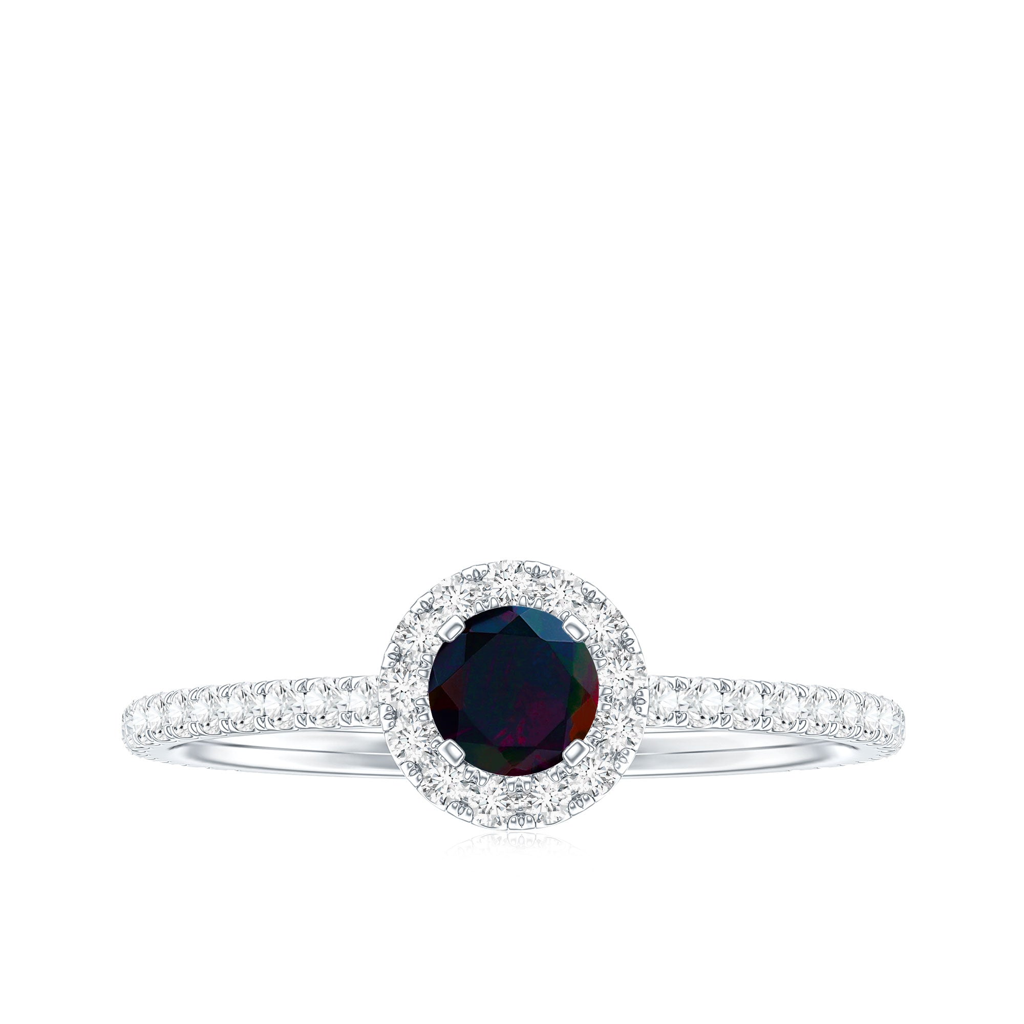 Genuine Black Opal Minimal Promise Ring with Diamond Halo