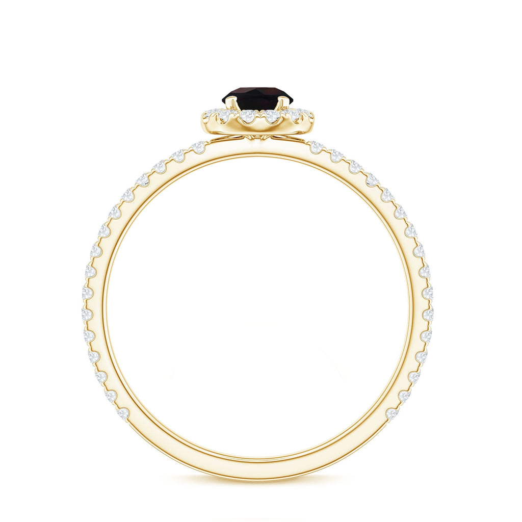 Genuine Black Opal Minimal Promise Ring with Diamond Halo