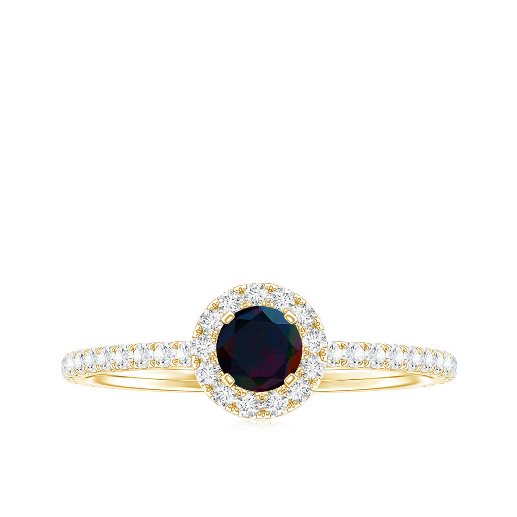 Genuine Black Opal Minimal Promise Ring with Diamond Halo