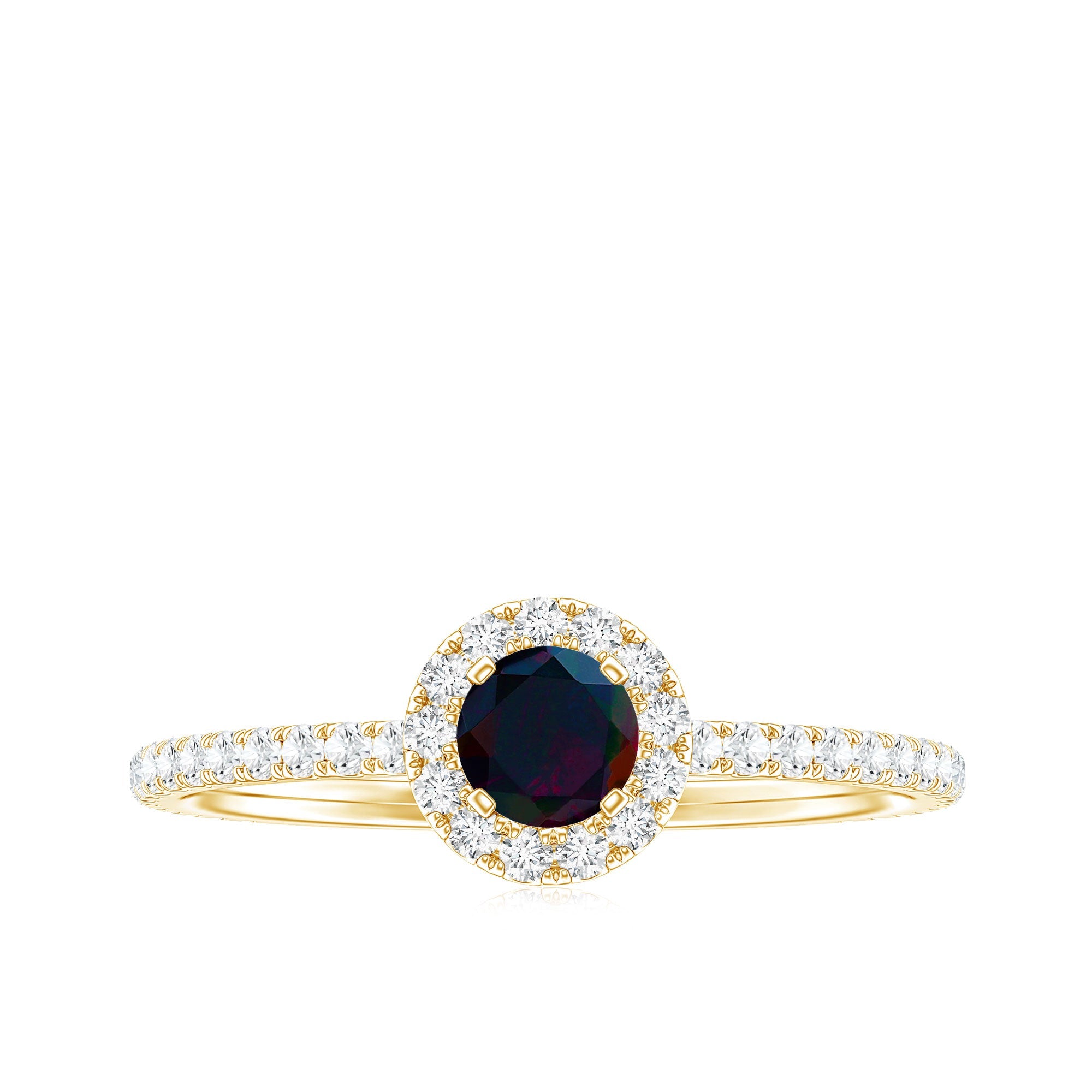 Genuine Black Opal Minimal Promise Ring with Diamond Halo