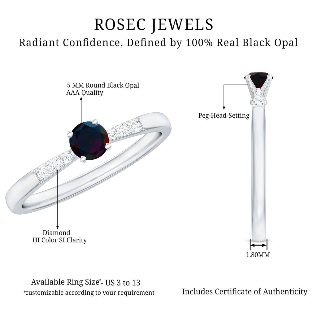 Black Opal Promise Ring with Diamond Side Stones