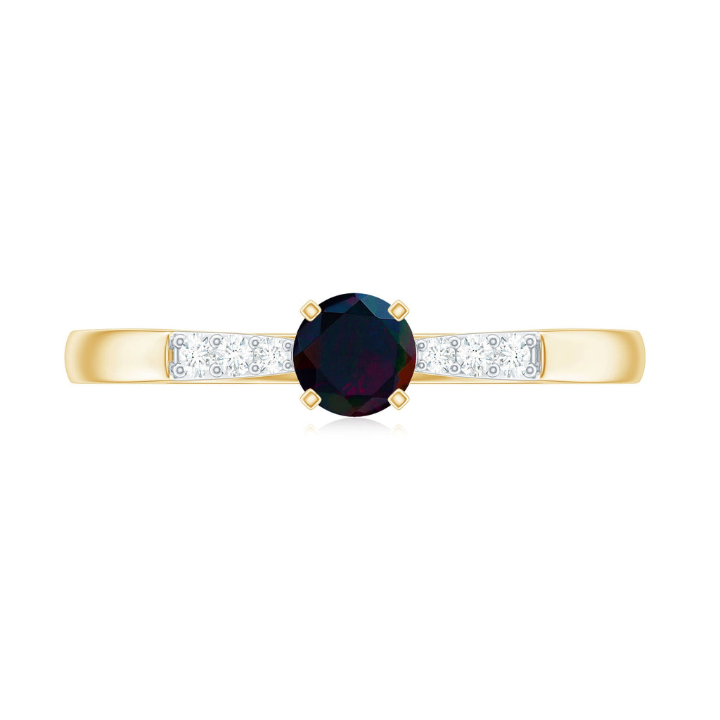Black Opal Promise Ring with Diamond Side Stones